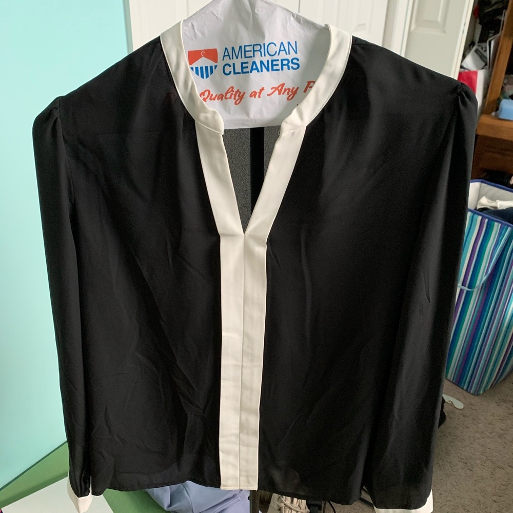 Black and White Polyester Blouse